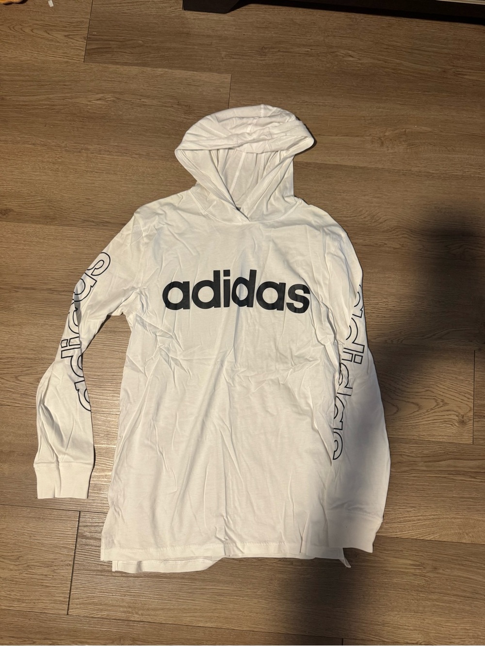adidas Biys White Hooded Long-Sleeve Logo Shirt sz14/16